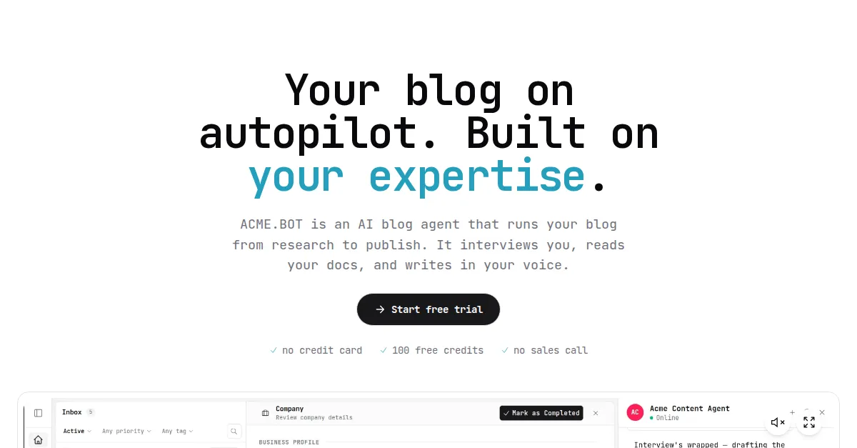 ACME.BOT Review 2026 - AI Blog Agent Tested & Rated ACME.BOT Review 2026 - AI Blog Agent Tested & Rated