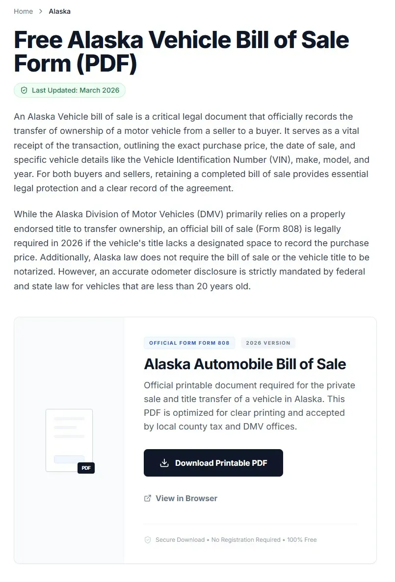 image of Vehicle Bill of Sale