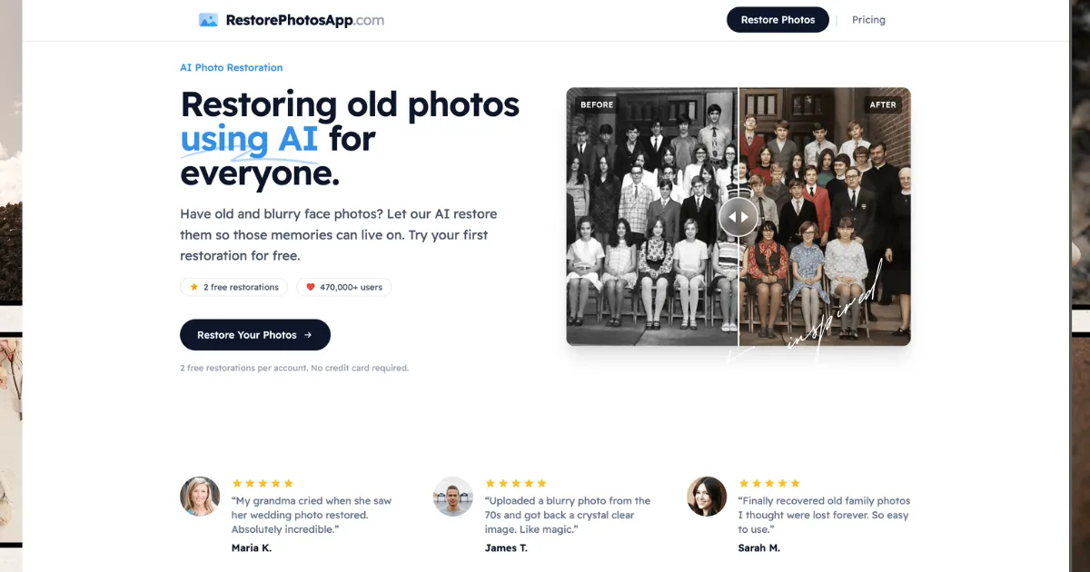 RestorePhotos Review 2026 - Pricing, Features & Verdict